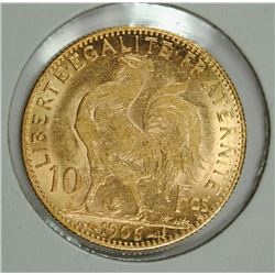 1906 GOLD 10 FRANCS FRANCE CH BU
