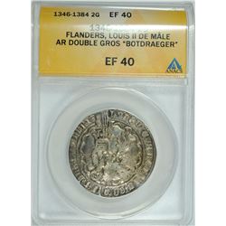 1346-1384 SILVER DOUBLE GROS FLANDERS KING LOUIS II ANACS XF 40