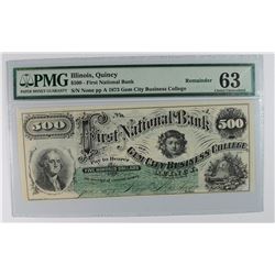 1873 $500.00 FIRST NATIONAL BANK GEM CITY BUSINESS COLLEGE PMG 63