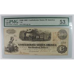 1862 $100.00 CONFEDERATE STATES OF AMERICA PCGS 53