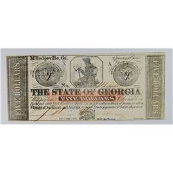 1862 FIVE DOLLARS STATE OF GEORGIA FULLY ISSUED CIVIL WAR NOTE SCARCE CU