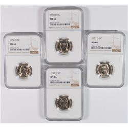 4 - NGC MS66 JEFFERSON NICKELS -  2- 1956-D & 2- 1957-D