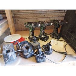 Cordless Drills (3) W/ Batteries (6) & Batter Chargers (2) All Used