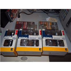 Unopened Rona Door Knob Kits (3) W/ Opened Weiser Lock Knob Kits