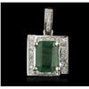 Image 1 : 14KT White Gold 3.06 ctw Emerald and Diamond Pendant