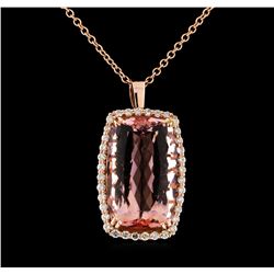 GIA Cert 47.80 ctw Morganite and Diamond Pendant With Chain - 14KT Rose Gold