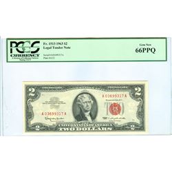 1963 PCGS GN66PPQ $2 Red Seal Legal Tender Bank Note