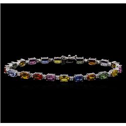 12.20 ctw Multi-Color Sapphire and Diamond Bracelet - 14KT White Gold