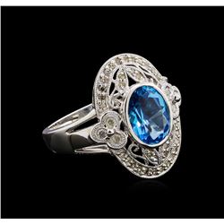 3.50 ctw Blue Topaz and Diamond Ring - 14KT White Gold