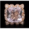 Image 2 : 14KT Rose Gold GIA Certified 25.19 ctw Kunzite and Diamond Ring