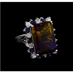 15.97 ctw Ametrine, Sapphire and Diamond Ring - 14KT White Gold