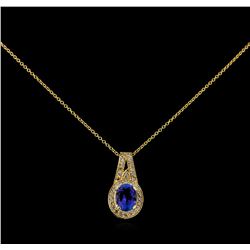 2.35 ctw Tanzanite and Diamond Pendant With Chain - 14KT Yellow Gold