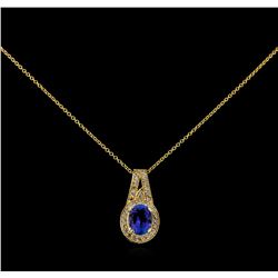 2.35 ctw Tanzanite and Diamond Pendant With Chain - 14KT Yellow Gold