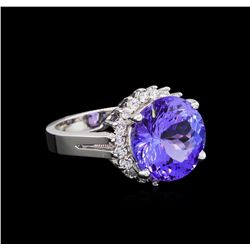 9.58 ctw Tanzanite and Diamond Ring - 14KT White Gold