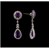 Image 2 : 10.30 ctw Amethyst and Diamond Earrings - 14KT White Gold