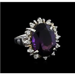 7.77 ctw Amethyst and Diamond Ring - 14KT White Gold