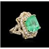 Image 1 : 14KT Yellow Gold GIA Certified 10.21 ctw Emerald and Diamond Ring