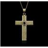 Image 1 : 14KT Yellow Gold 0.25 ctw Sapphire Cross Pendant With Chain
