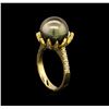 Image 4 : 0.58 ctw Pearl and Diamond Ring - 14KT Yellow Gold