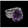 Image 1 : 7.83 ctw Amethyst and Diamond Ring - 14KT White Gold