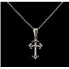 Image 1 : 0.08 ctw Diamond Cross Pendant with Chain - 18KT White Gold