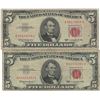 Image 1 : 1963 $5 Red Seal Bill Lot of 2