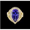 Image 2 : 14KT Yellow Gold 7.74 ctw GIA Cert Tanzanite and Diamond Ring