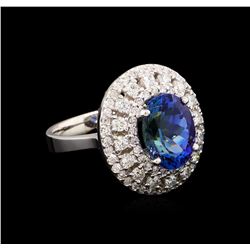 4.66 ctw Tanzanite and Diamond Ring - 14KT White Gold