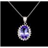 Image 1 : 7.55 ctw Tanzanite and Diamond Pendant With Chain - 14KT White Gold