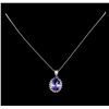 Image 2 : 7.55 ctw Tanzanite and Diamond Pendant With Chain - 14KT White Gold