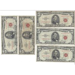 1963 $5 Red Seal Bill Lot of 10