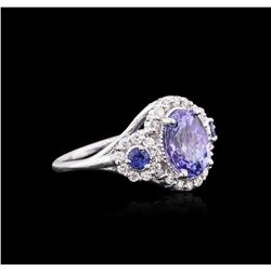 14KT White Gold 3.07 ctw Tanzanite, Sapphire and Diamond Ring