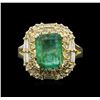 Image 2 : 2.90 ctw Emerald and Diamond Ring - 14KT Yellow Gold