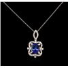 Image 1 : 5.17 ctw Tanzanite and Diamond Pendant With Chain - 14KT White Gold