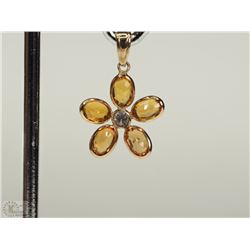#49-14K GOLD ORANGE SAPPHIRE & DIAMOND PENDANT