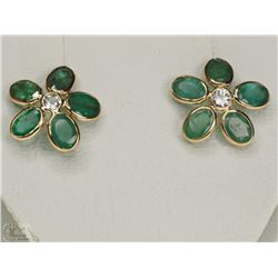 #20-14K GOLD EMERALD & WHITE SAPPHIRE FLORAL