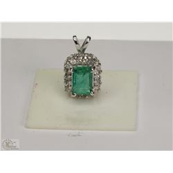 #35-14K WHITE GOLD EMERALD & DIAMOND PENDANT