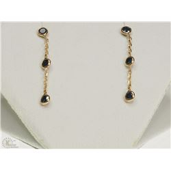 #38-14K GOLD BLUE-GREEN DIAMOND EARRINGS