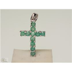 #34-STERLING SILVER EMERALD CROSS PENDANT