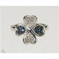 #27-STERLING SILVER BLUE-GREEN DIAMOND RING