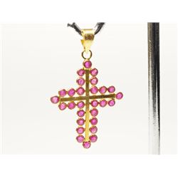 #50-18K YELLOW GOLD RUBY CROSS PENDANT