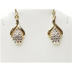 #34-STERLING SILVER GOLD PLATED DIAMOND EARRINGS
