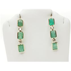 #33-14KT GOLD EMERALD AND DIAMOND EARRINGS