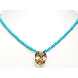#40-STERLING SILVER SMOKY QUARTZ AND TURQUOISE