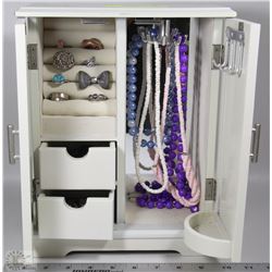 LARGE WHITE JEWELRY BOX WITH CONTENTS