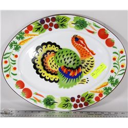 LARGE VINTAGE METAL TURKEY PLATTER