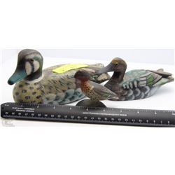 THREE STAMPED HAND CARVED WOODEN PAINTED DUCKS