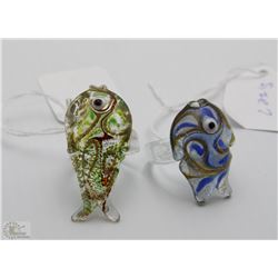 TWO MURANO GLASS FISH RINGS