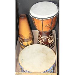 FLAT WITH WOODEN ORNAMENTS INCL TAMBOURINE, WOOD