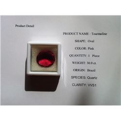 30CT  OVAL PINK TOURMALINE FROM BRAZIL